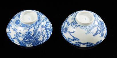 CHINE pour le Vietnam Deux grands bols circulaires en porcelaine sur haut talon décorés...