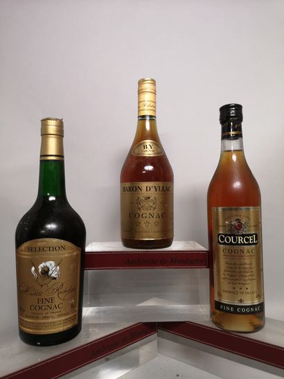 null 3 bouteilles COGNAC DIVERS 

1 BARON d'YLLAC, 1 Fine COGNAC COURCEL et 1 Fine...