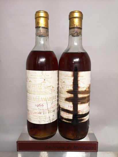 null 2 bouteilles Château LAMARQUE - Saint Croix du Mont 1966 

Etiquettes tachées....