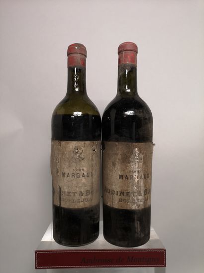 null 2 bottles AOC MARGAUX - AUDINET BUHAN Neg. 1929 

Damaged labels, 1 high shoulder...