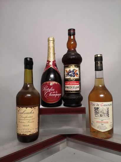 null 4 bottles MISCELLANEOUS ALCOHOLS 

1 CALVADOS Domfrontais - PACORY, 1 FLOC de...