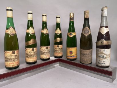  7 bouteilles ALSACE DIVERS ANNEES Années 1980 
Domaines HUGEL, Bronner, Besser (Gewurztraminer,...