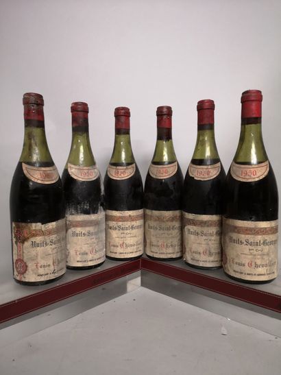  6 bouteilles NUITS SAINT GEORGES 1er cru - Louis CHEVALLIER 1950 
Etiquettes légèrement...