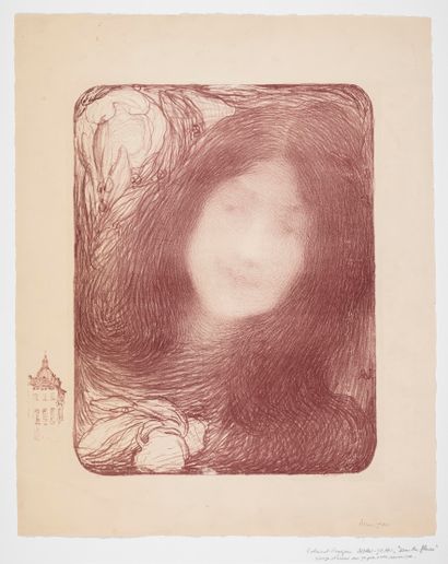 Edmond AMAN-JEAN (1858-1936) Sous les fleurs. 1897. Lithographie. Impression en violet.
Tirage...