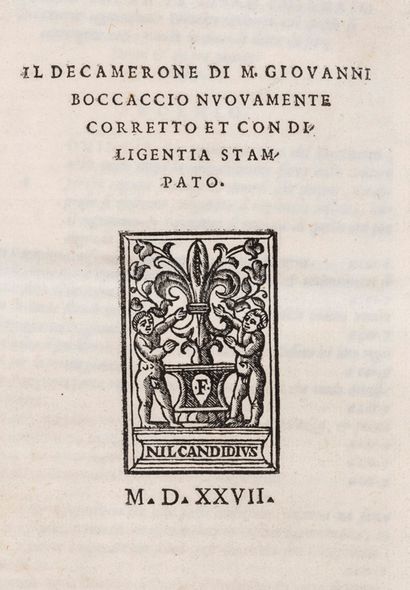 BOCCACE, Jean. 
Il Decameron di M. Giovanni Boccacio nuovamente corretto et con diligentia...
