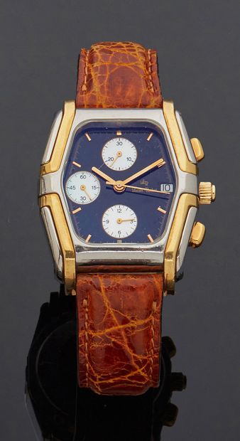 Lucien ROCHAT Montre-chronographe-bracelet d'homme en or et acier, lunette hexagonale...