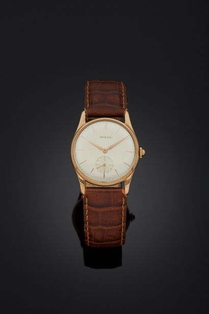 ROLEX Vers 1960 Modèle Precision.
Montre-bracelet d'homme en alliage d'or rose 375...