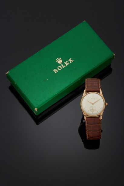 ROLEX Vers 1960 Modèle Precision.
Montre-bracelet d'homme en alliage d'or rose 375...
