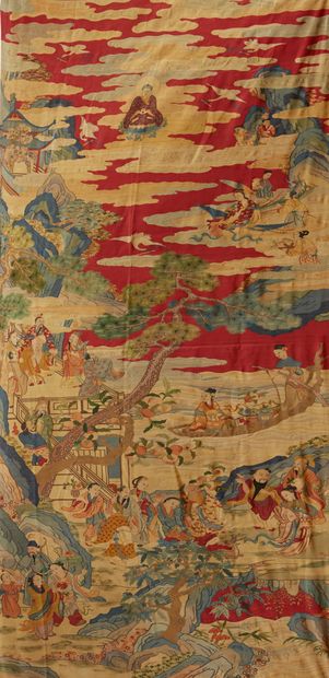 CHINE, début XXe siècle Grand panneau vertical en soie kesi représentant le paradis...