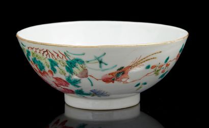 CHINE, fin XIXe siècle Bol en porcelaine et émaux famille rose, à décor d'oiseaux...