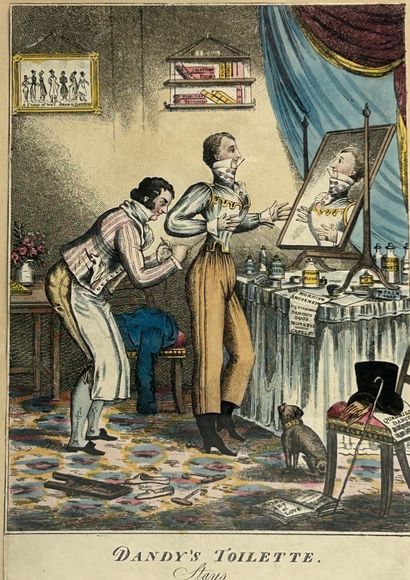 null Suite de trois gravures en couleur encadrées.

"Dandy's Toilette"

XIXème siècle.

Dim....