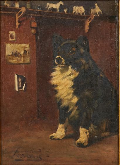 Henry DE CLERCK (Actif vers 1886/1900) Chien assis dans un atelier d'artiste
Sur...