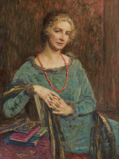 Marie-Louise BRESLAU (Munich 1856 - Paris 1927) Portrait de femme à la robe verte
Sur...