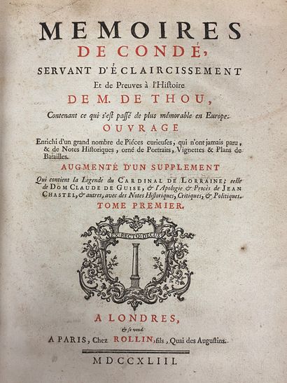 null CONDÉ (Louis Ier de Bourbon, prince de).

Mémoires de Condé, servant d'éclaircissement...