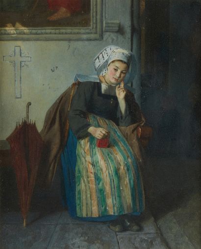 null French school of the 19th century.

Woman with a headdress sitting

Gouache,...
