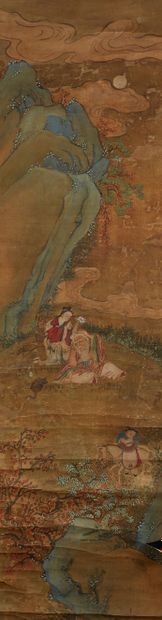 CHINE, début XXe siècle Ensemble comprenant trois peintures en rouleau à l'encre...