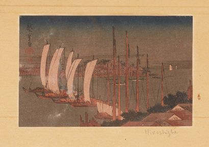 JAPON, XIXe siècle D'après HIROSHIGE Utagawa (1797-1858) Two small prints, a quarter...