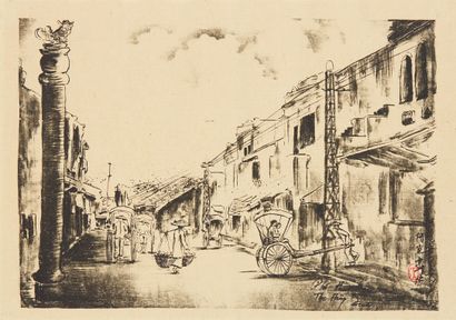 VIETNAM Set of three animated streets
Reproductions
Dated, localized and signed lower...