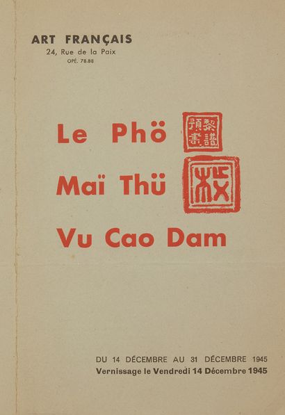 LE PHO - MAI THU - VU CAO DAM Rare exhibition booklet of four pages "Art Français...