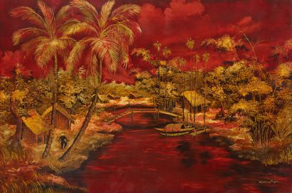 VIETNAM Panneau en laque rouge
Paysage lacustre
60 x 40 cm