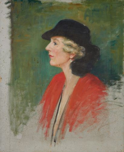 Gwenny GRIFFITHS (1857 - 1964) Portrait de femme en habit rouge
Huile sur toile
61...