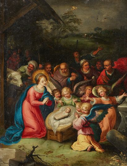 École FLAMANDE du XVIIe siècle, atelier de Frans FRANCKEN The Adoration of the shepherds...