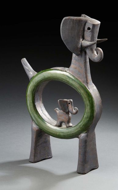 DOMINIQUE POUCHAIN (NE EN 1956) L'éléphante et éléphanteau
Sculpture. Epreuve en...