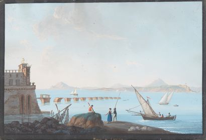 Camillo de VITO (actif à Naples entre 1790 et 1835) Vue du Ponti di Calicola
Gouache...