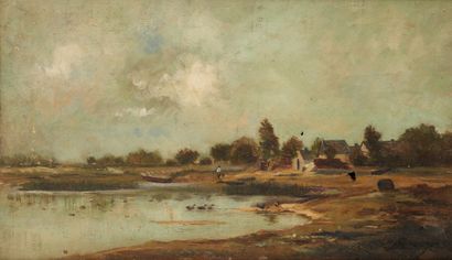Attribué à Charles François DAUBIGNY (1817 - 1878) Pond with ducks
On its original...