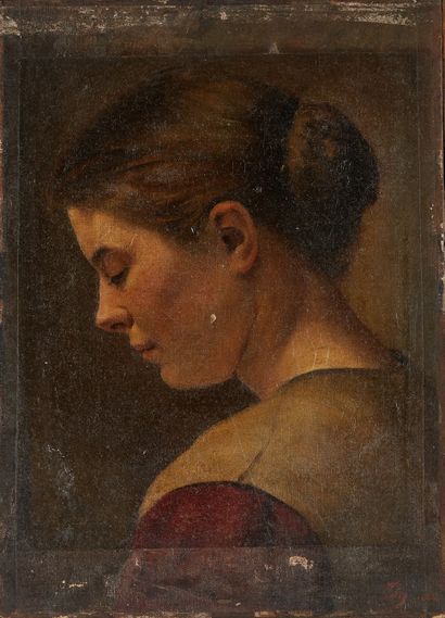 École FRANÇAISE vers 1880 Portrait of a young woman
Canvas enlarged on all four sides
Signed...