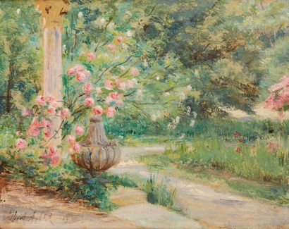 Albert AUBLET (1851 - 1938) Le rosier grimpant sur la terrasse, 1915
Huile sur papier...