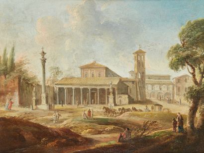 Giacomo van LINT (Rome 1723 - 1780) Un carrosse traversant une place italienne
Toile
23...