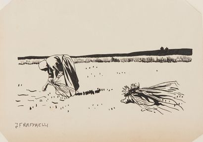 Dans le gout de J.F RAFFAELI (1850 - 1924) La paysane aux champs
Plume et encre de...