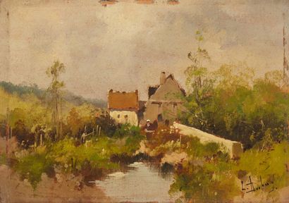 Eugène GALIEN-LALOUE (1854 - 1941) Landscapes at the river.
Two oils on cardboard...