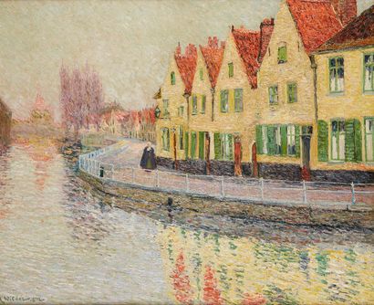 André WILDER (Paris 1871 - Antibes 1965) Promenade au bord du canal de Bruges
Sur...