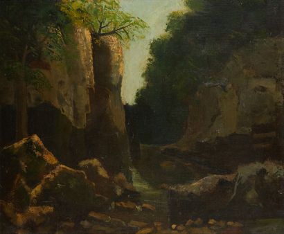 École FRANÇAISE du XIXe siècle The Creek of the Black Well
Canvas 
53,5 x 66 cm

The...