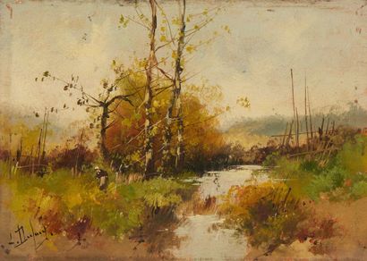 Eugène GALIEN-LALOUE (1854 - 1941) Paysages à la rivière.
Deux huiles sur cartons...