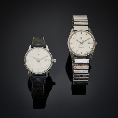 null LIP. Lot de deux montres-bracelets en acier :
- l'une à cadran blanc, chiffres...