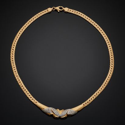 null NECKLACE in gold 750 mm of two tones with flat gourmette link centered by a...