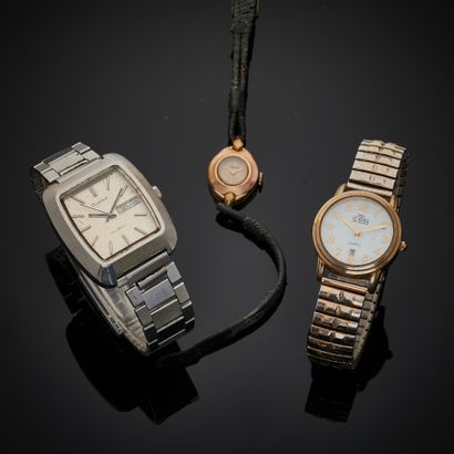 null Ensemble de trois montres dont Bulova, Strato et Clipper métaux divers…