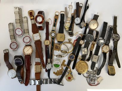 null Ensemble de montres, dont certaines dorées, une rare montre de gousset à quartz,...