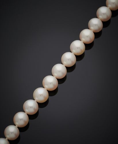 null Deux colliers de perles de culture choker, fermoirs en or 750 mm. On joint une...