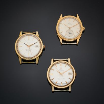 null OMEGA. LOT de montres-bracelet en or ou acier : 
- Une montre-bracelet en or...
