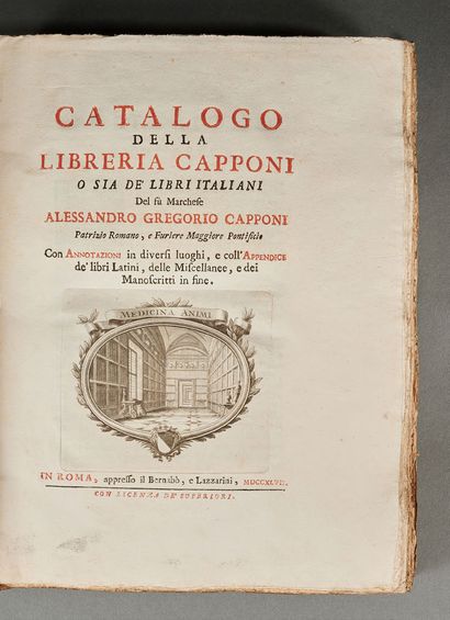 CAPPONI, Alessandro Gregorio. Catalogo della libreria Capponi o sia de' libri italiani...