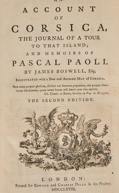 null [CORSE] BOSWELL, James. An account of Corsica, the journal of a tour to that...