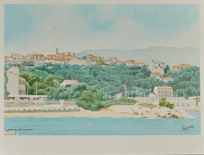 Jean OTTAVY (1923-2010) Porto-Vecchio vu du port
Aquarelle sur papier contrecollée...
