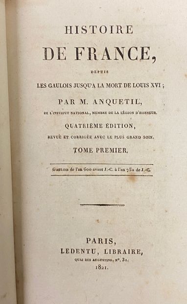 null ANQUETIL
"Histoire de France"
12 volumes in-8 en demi reliure , Paris Ledentu...