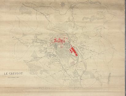 null Plan imprimé de la ville du Creusot en 1871
Contrecollé sur toile , quelques...