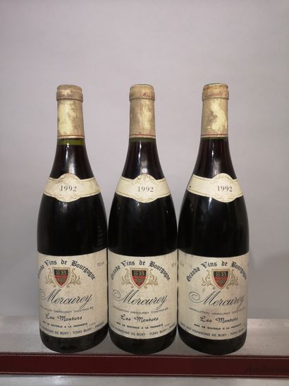 null 3 bouteilles MERCUREY "Les Montots" 1992 - Vignerons de BUXY Etiquette légèrement...