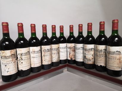 null 11 bouteilles Château PONTET CANET - 5e Gcc Pauillac 1985 Étiquettes tachées...